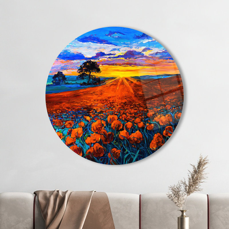 Coucher de soleil coucher de soleil en verre avec fleurs vibrantes pour une décoration intérieure élégante