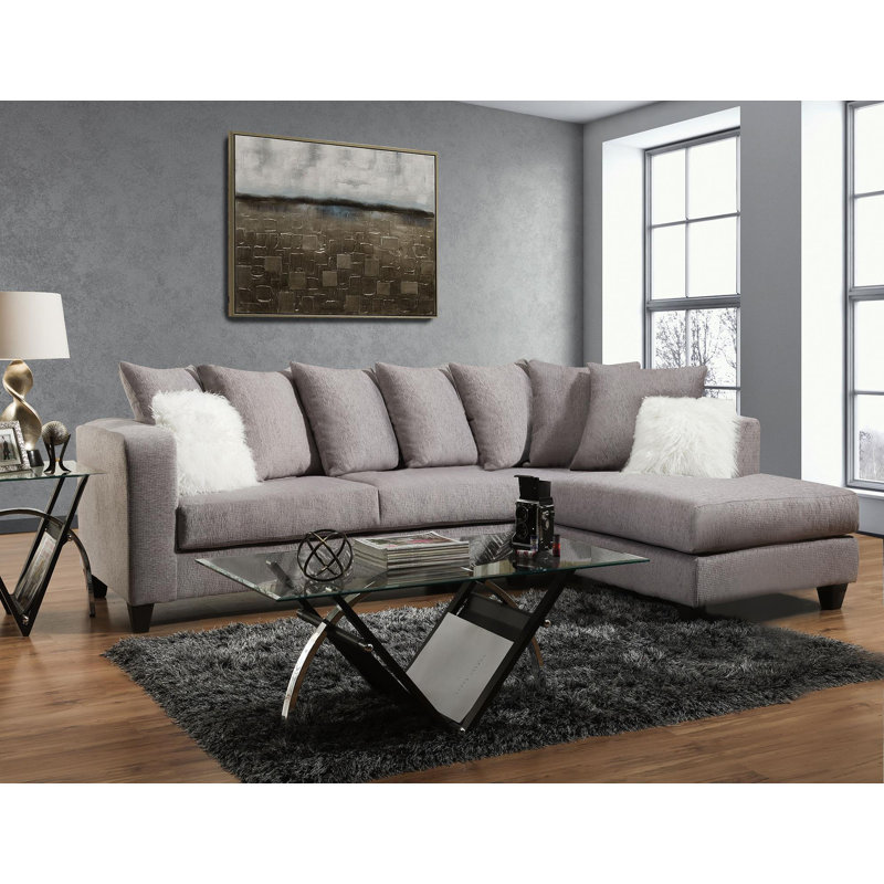 Jude Corner Chaise Chaise Sectional in Brown Polyester Blend, Gray Polyester Blend