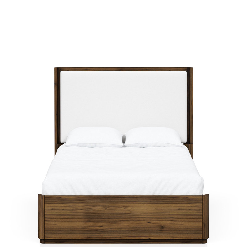 Walnut Queen Bed With Upholstered Headboard And Robust Structure For A Good Night's Sleep Support