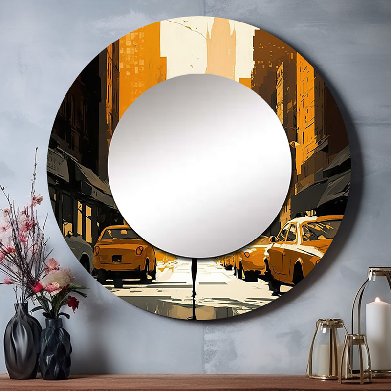 Saula Young and Stylish In New ORk - grand miroir mural New York, miroir rond rond crème, impression d'art en métal