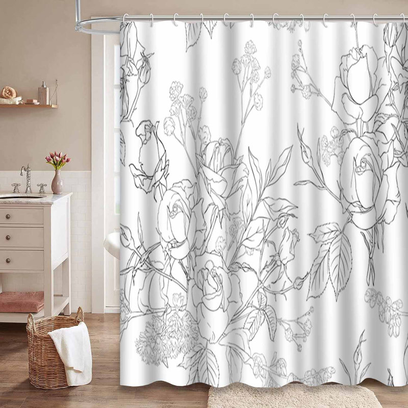 Rideau de douche imperméable à motif floral avec 12 crochets, L 72 po x l 72 po