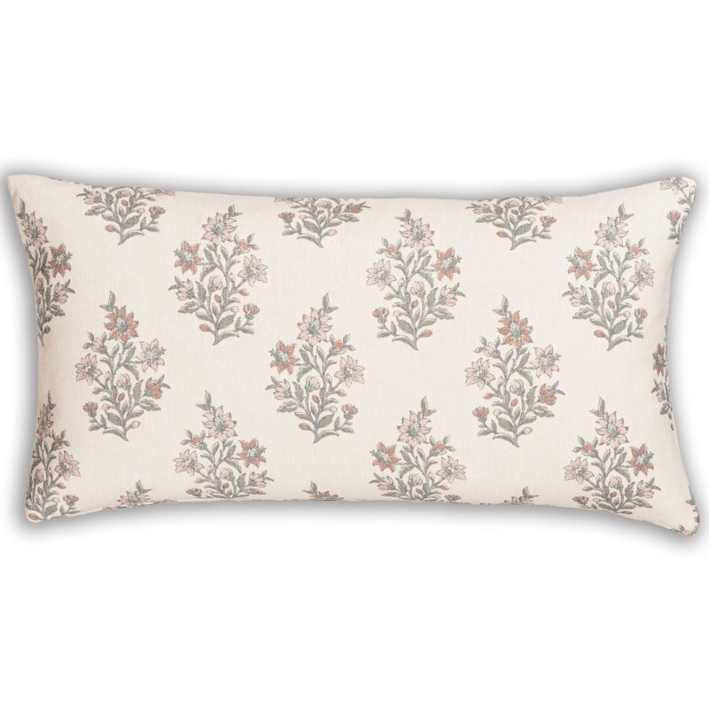 Coussin en polyester Weatherford, Floral rosé, Plumes, Rectangle H 14 po x l 26 po