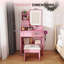 Miroir de coiffeuse 3 couleurs à DEL avec tabouret, coiffeuse rose pour la chambre à coucher, 2 tiroirs et 5 armoires de rangement (4 ouvertes + 1 cachée), éclairage réglable-1263268577
