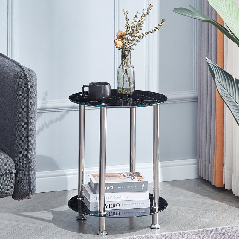 Table de bout en verre Fetih, Argent, Noir