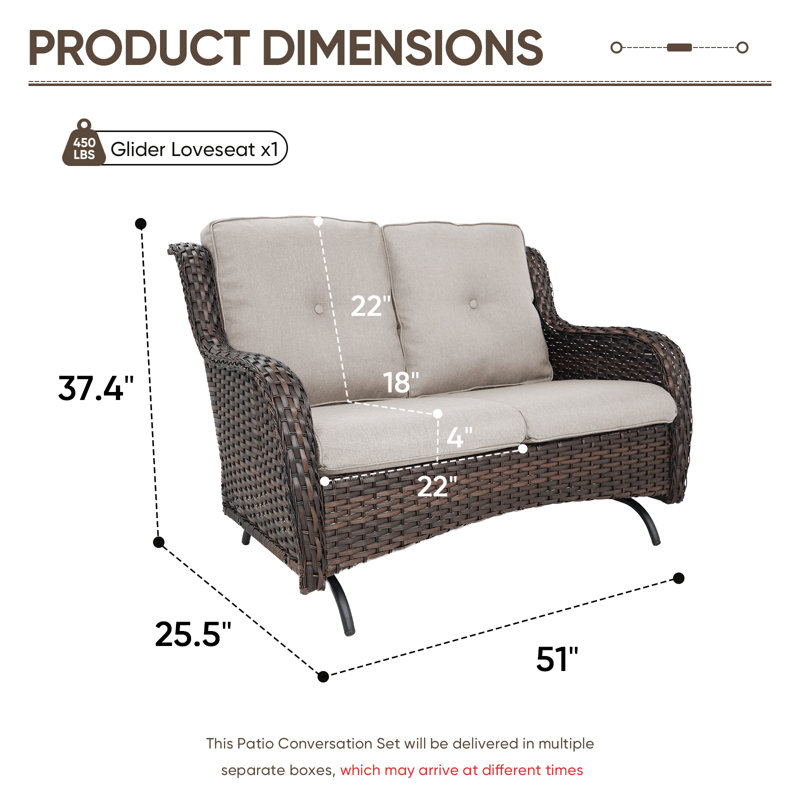 Patio Loveseat Sofa, Outdoor Wicker Loveseat with Luxury Thick Cushion, All-Weather Patio Furniture Set, Beige, Brown