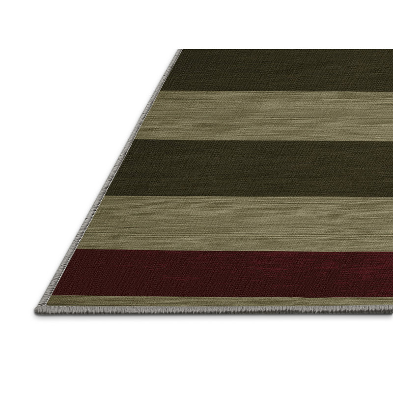 Tapis brun à rayures horizontales lavable à la machine, Rectangulaire 3 pi x 5 pi