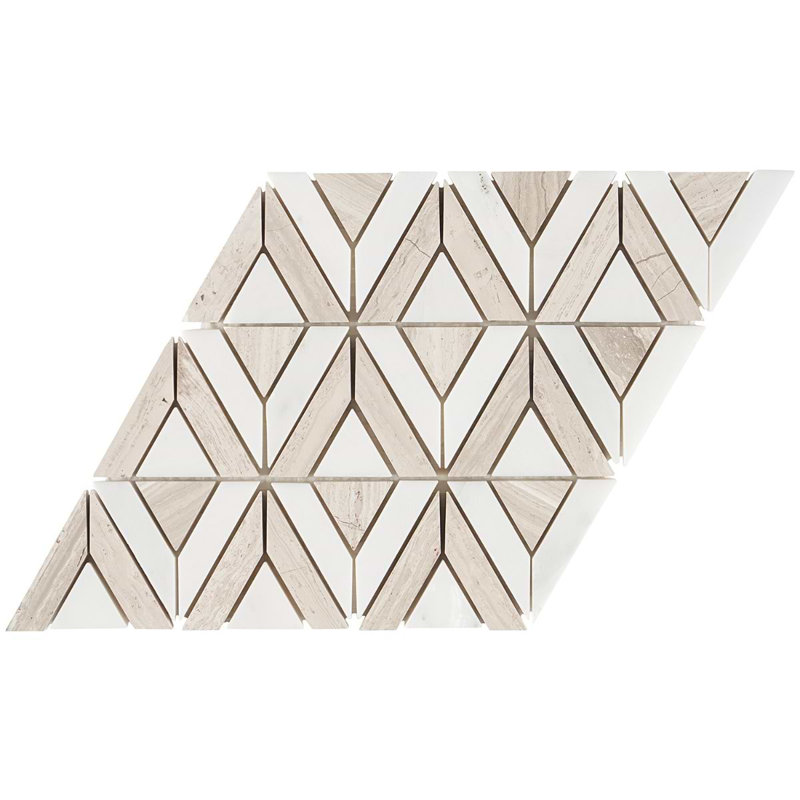 Monroe 8x8 Triangle Polished Marble Mosaic Tile, Beige/White