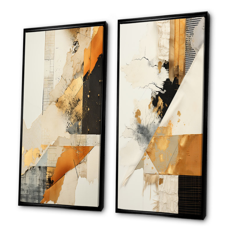 «Yellow Radiant Sunset Dream IV», ensemble de 2 reproductions d'art sur toile, Cadre flottant noir, H 32 po x l 33 po