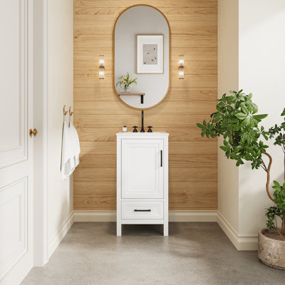Fully Assembled Solid Wood Frame 18“ White  Bathroom Vanity