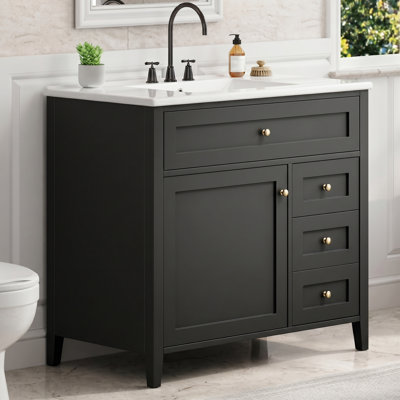 36" Freestanding Bathroom Vanity With Sink, Modern Mdf-Rubberwood Cabinet, Sink Is Included.