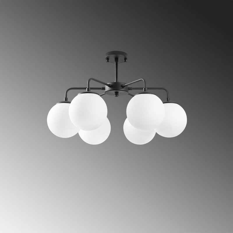 Luminaire suspendu sphérique unique 6 lumières Beckner, Noir, Blanc