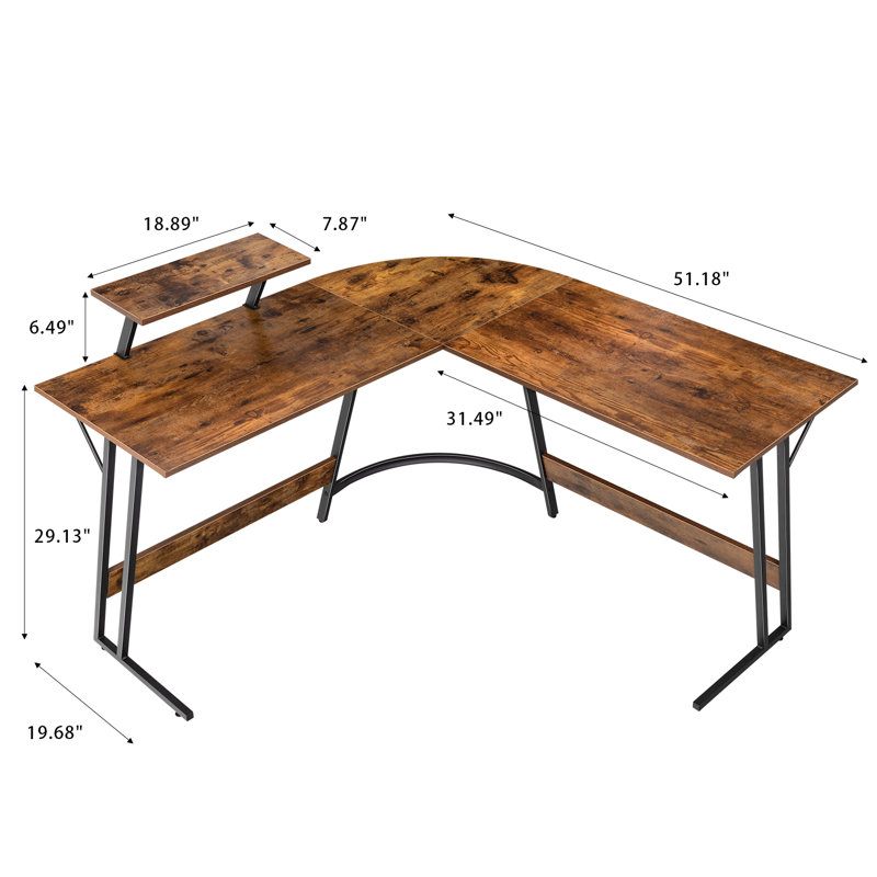 Lacey L-Shaped Metal Base Computer Desk, Brown/Black