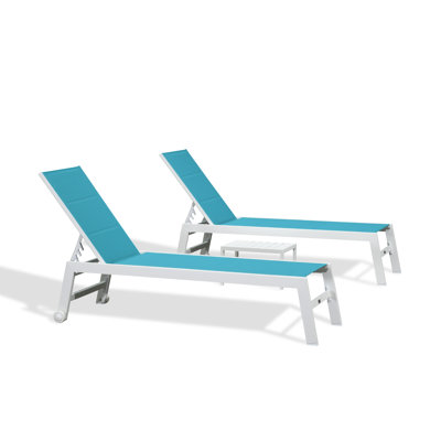  Ensemble de 2 chaises longues d'extérieur, bleu turquoise | Grandes et fortes personnes, Textilène à séchage rapide avec mousse rembourrée, roues pour le déplacement, aluminium antirouille, 5 positions réglables