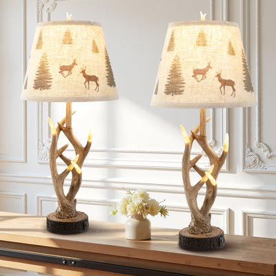 Lampe de table en bois de cerf de 66 cm avec 4 embouts lumineux