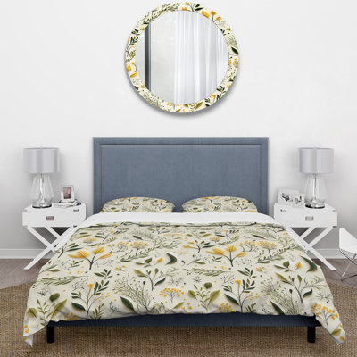 Ensemble de housse de couette jaune et vert à motif floral Simplicity