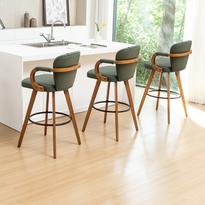 Swivel Upholstered Counter Stool, Green, Bar Stool (74cm Seat Height), 3