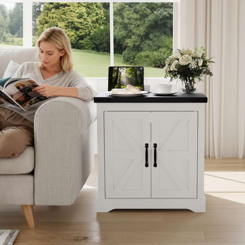Table de bout de charge rustique de 24 pouces avec port USB, ports et prises Type-C - Table de chevet de ferme avec tablette réglable