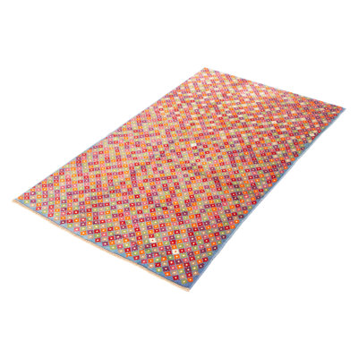Tapis unique en laine noué à la main olive 3 pi 9 po x 6 pi 7 po Teimani