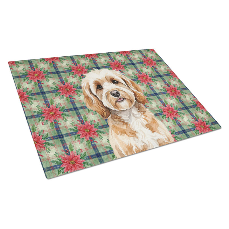 Planche à découper en verre Cavapoo Christmas PoinsettIas
