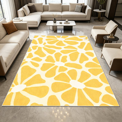 Tapis à motif floral jaune ensoleillé de 1 pièce, doux et confortable, facile à entretenir, lavable à la machine, convient pour le salon, la chambre à coucher, la cuisine, le balcon, le porche, le patio, la cour, la véranda, la décoration intérieure et extérieure .