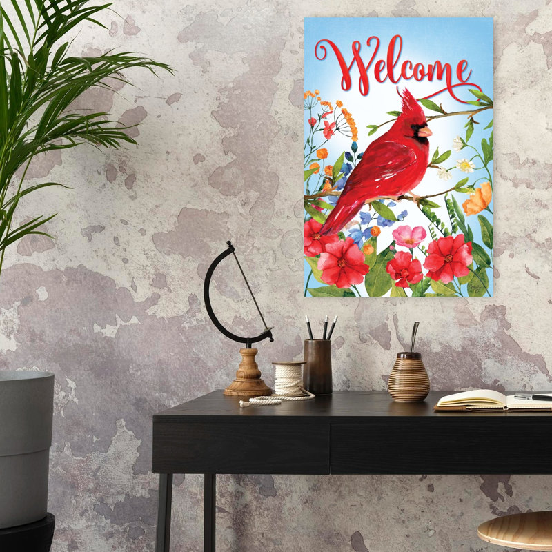 Art floral contemporain, bienvenue, cardinal, H 24 po x l 16 po