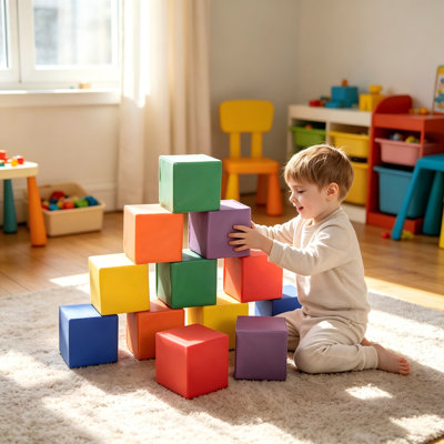 Ensemble de 12 blocs de construction en mousse souple, empilables et jeux pour enfants - Jouets d'apprentissage conformes pour les tout-petits, les bébés et les enfants d'âge préscolaire