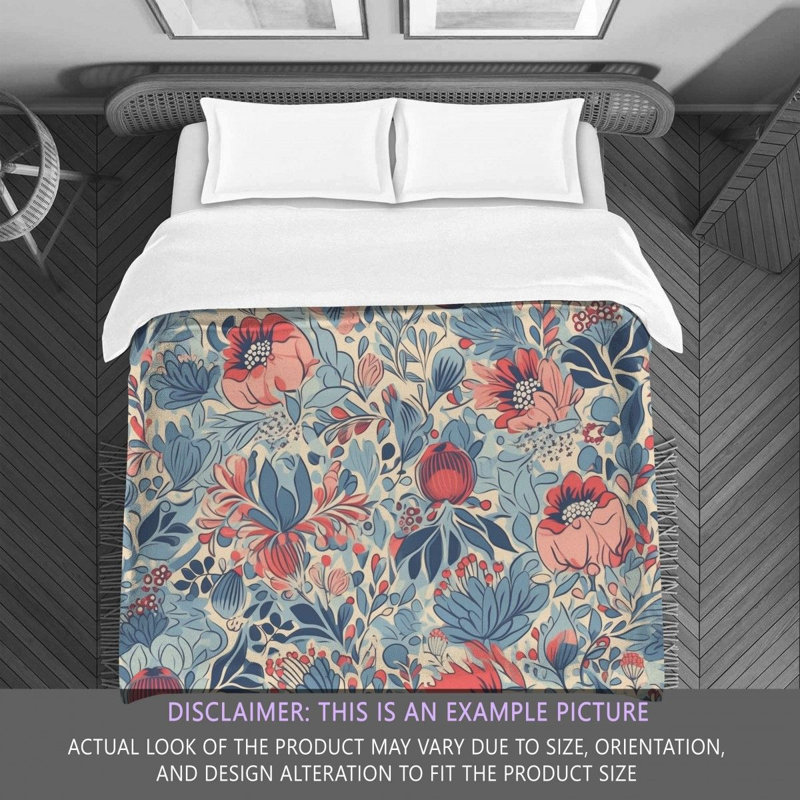  Édredon en microfibre rétro à motif floral bleu / rouge, Grand édredon