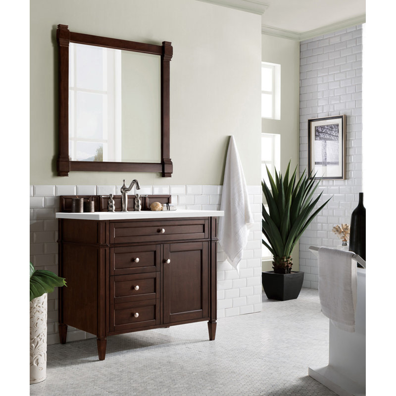 Brittany 36'' W Single Vanity, Burnished Mahogany, White Zeus, 8" Widespread
