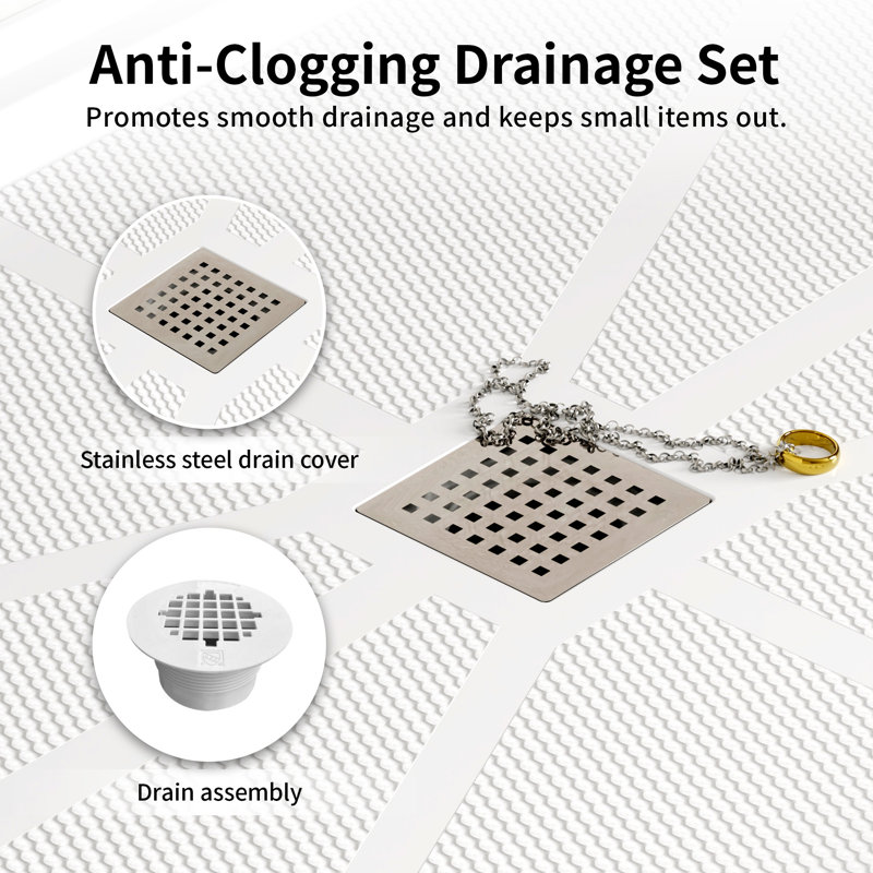 DeerValley 72"L x 36"W Shower Base in White, SMC Rectangle Single-Threshold Shower Pan, Center Drain, Non-Slip Shower Tray, Drain Cover Included,