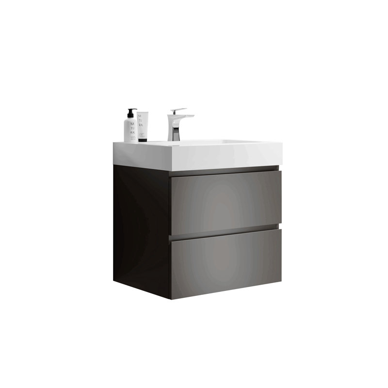 Meuble-lavabo de 30 po avec lavabo en céramique blanche, deux portes d'armoire avec poignée en métal, bois massif, sans les robinets, noir