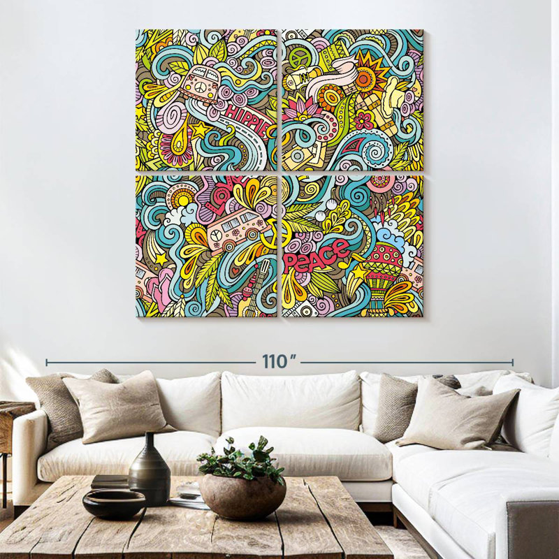Kerner Hippie Themed Doodles, 74" H x 74" W