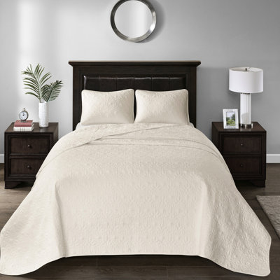 Couvre-lit réversible en crème crème - Rembourrage en coton prélavé pour une nuit de repos douillette matelassée, un présentoir attrayant surdimensionné pour accueillir parfaitement les matelas 2 taies décoratives