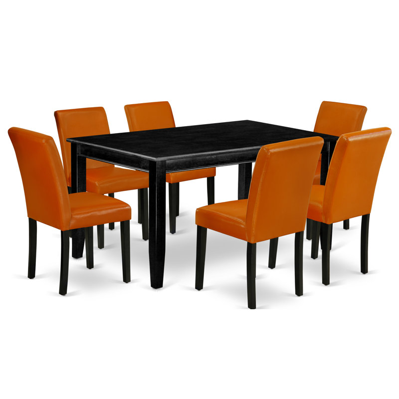 Ensemble de table et chaises de cuisine 7 pièces comprenant une table de salle à manger rectangulaire et 6 chaises rembourrées en similicuir de lait de poule, noir