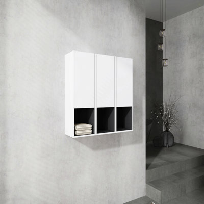 12" Bathroom Side Cabinet,3-Soft Close Doors,Float Mounting Design