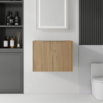 Armoire de salle de bain flottante 24 po, contreplaqué, portes doubles à fermeture douce, rangement intérieur spacieux, fixation murale, armoire seulement, lavabo non inclus
