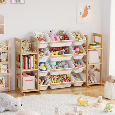Organisateur de rangement pour jouets avec 6 tablettes et 12 bacs, bibliothèque pour enfants, étagère à jouets