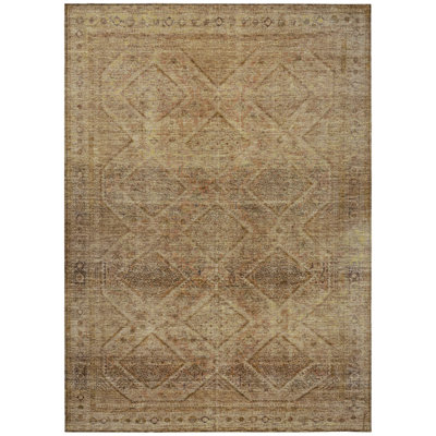 Machine Washable Indoor/Outdoor Xhevrie Khaki Rug