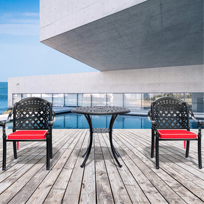 3 Cast Aluminum Outdoor Furniture With Cushions - Black, Stackable For Easy Storage Patio Gatherings