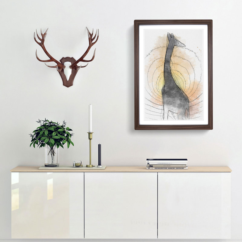The Silhouette of a Giraffe in Abstract - Framed Print, 50cm H x 35cm W x 2cm D, Walnut