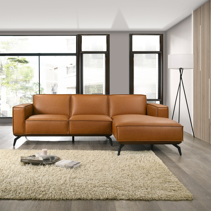 Goolsby Spacious Mid-Century Modern L-Shaped Sectional Sofa & Chaise