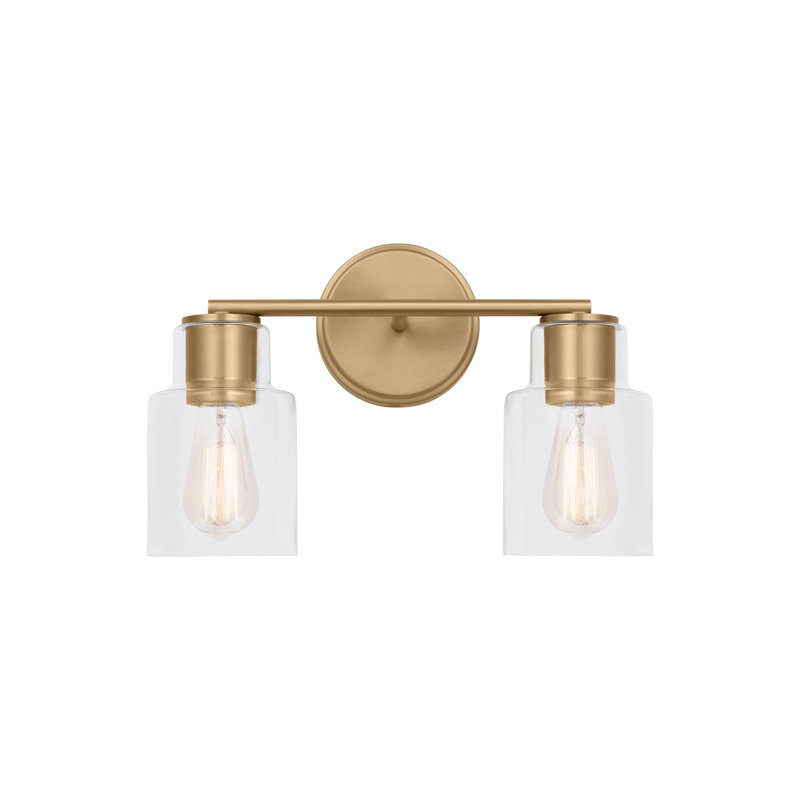 Satin Brass 2-Light Wall Sconce with Clear Glass Shades