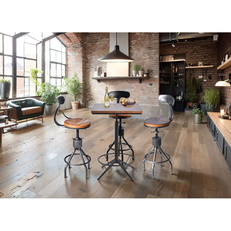 Zalo Pine Solid Wood Top Metal Base Dining Table