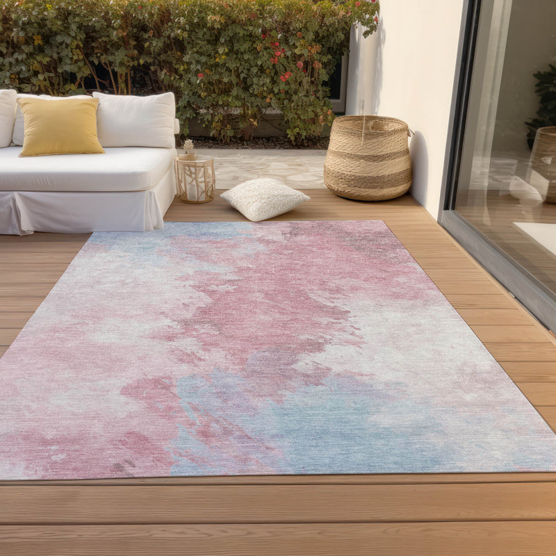 Tapis rosé intérieur / extérieur lavable à la machine Cinead ACN1675, Rectangle 10 pi x 14 pi