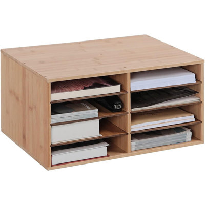 Baiya Large Bamboo Desktop File Sorter A4 Office Home Document Organiser Storage 8 Compartments