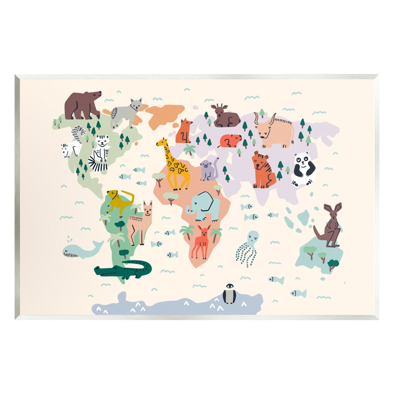 Carte éducative de la faune du monde par Dominika Godette - impression non encadrée, H 10 po x l 15 po x P 0,5 po