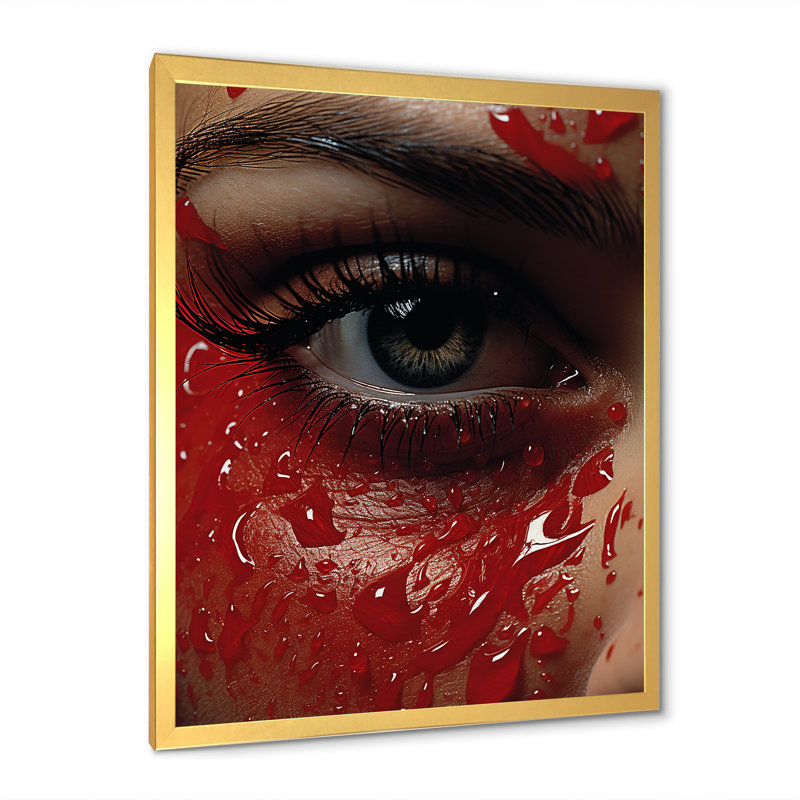 " Woman Portrait Ruby Reflections ", Gold Single Picture Framed, 44" H x 34" W x 1.5" D