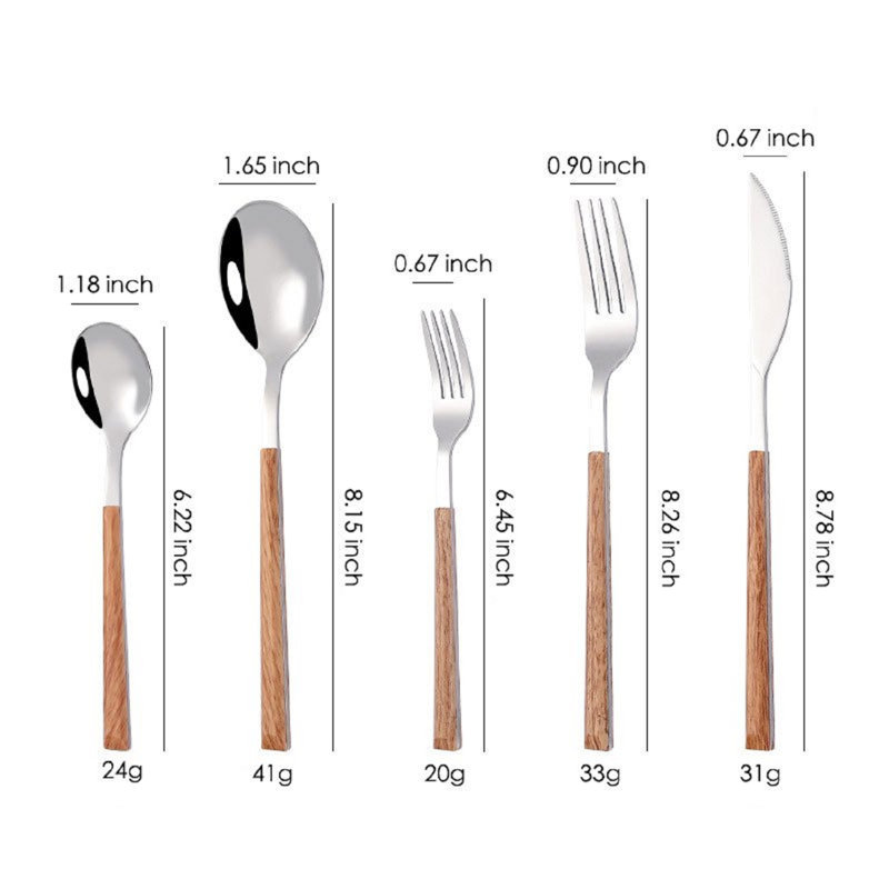 Ebern Designs Chenia Stainless Steel Flatware Set, Oak/Silver