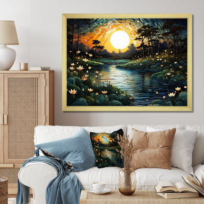 River Pointillism Charm At Night III, reproduction d'art sur toile