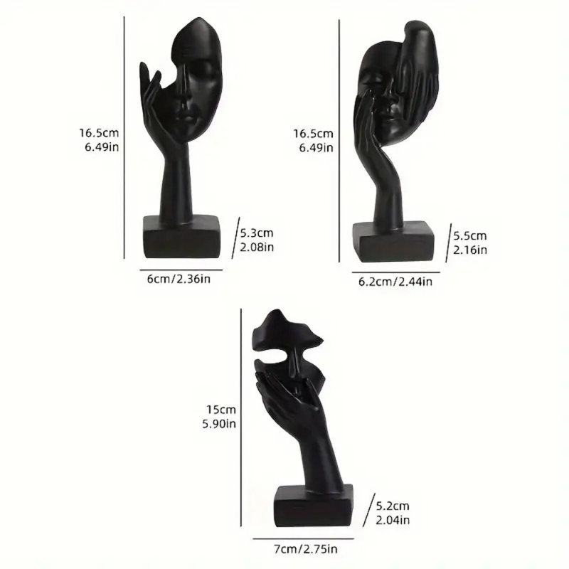 [Thinker Statue, Silence] 3Pcs Thinker Statue - Modern Home Resin Sculpture Ornament - Silence Abstract Art Figurine, Mask Sculpture, Creative Room Home Decor
