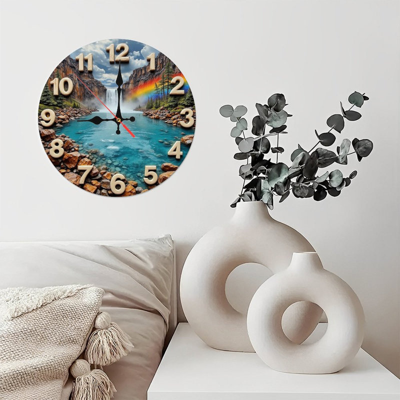 Waterfall Rainbow Lake Clock Wall Decor